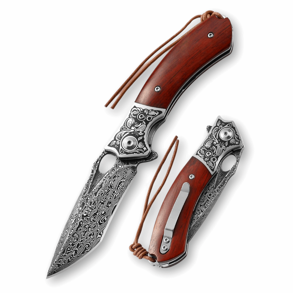 Magnum VG10 Damascus Pocket Knife with Exotic Red Sandal Wood Handle - Shokunin USA