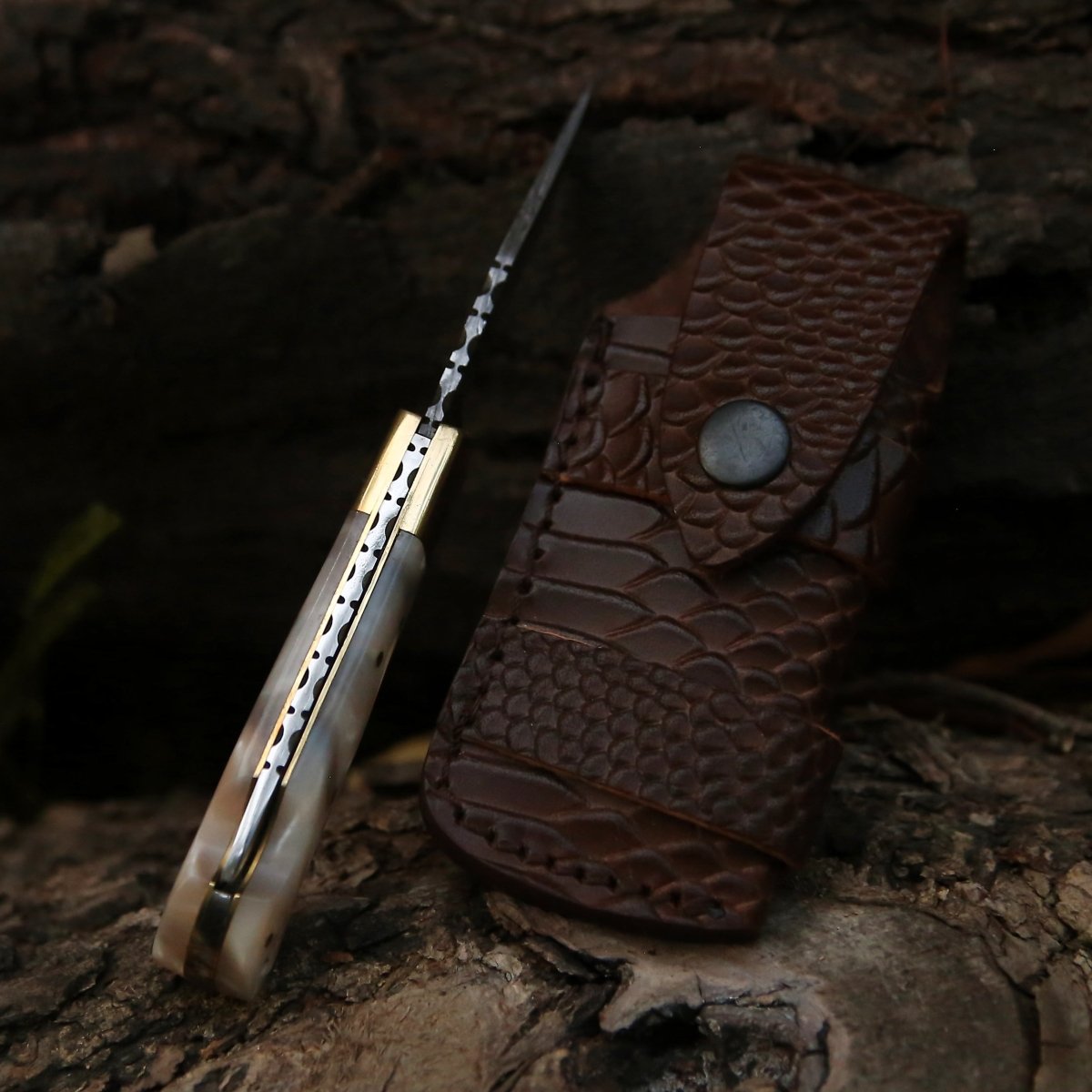 Pinnacle Damascus Pocket Knife with Mother of Pearl Handle - Shokunin USA