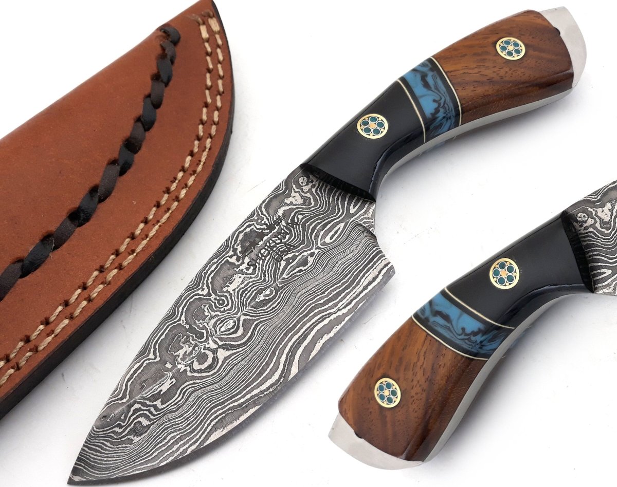 Rift Damascus Skinning Knife with Exotic Rosewood & Resin Handle - Shokunin USA