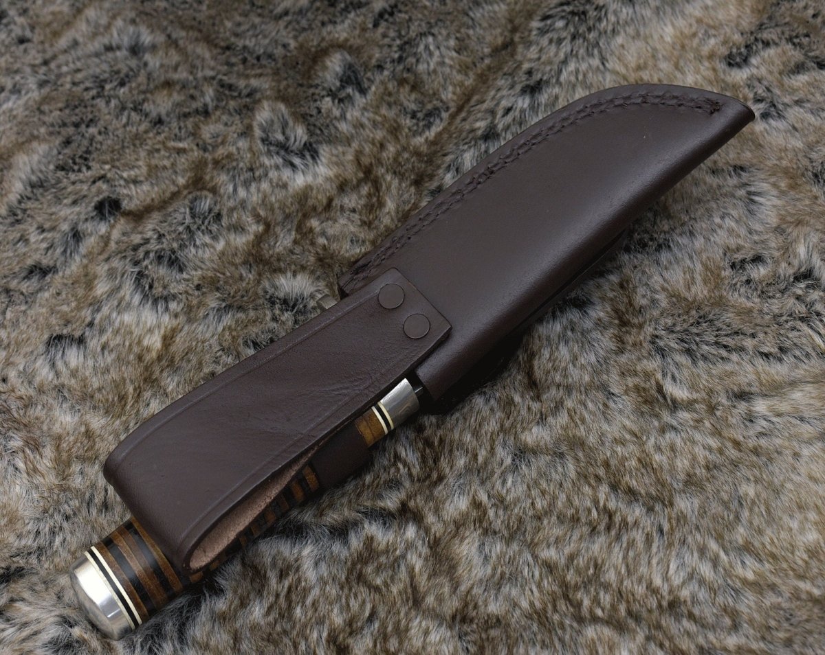 bushcraft knife - Serenity Damascus Hunting Knife with Stacked Leather Handle - Shokunin USA