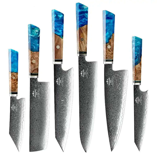 kitchen knife set - Legacy Japanese Knife Set with VG-10 Damascus Steel Blades & Exotic Olive Burl Wood & Resin Handle - Shokunin USA