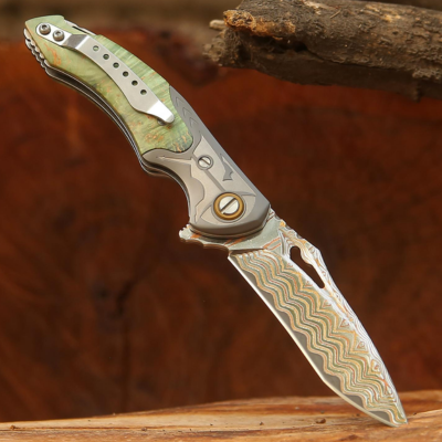 fixed blade knife sheath - Kage Gentleman's Japanese Copper Damascus Pocket Knife with Maple Burl Wood Handle and Sheath - Shokunin USA