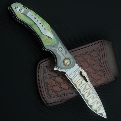 handmade knife sheath - Kage Gentleman's Japanese Copper Damascus Pocket Knife with Maple Burl Wood Handle and Sheath - Shokunin USA