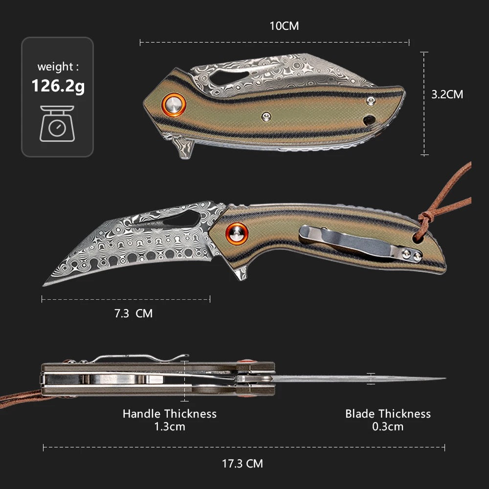 edc knife - Scorpion Japanese Folding Pocket Knife with VG-10 Damascus Steel & G10 Handle - Shokunin USA