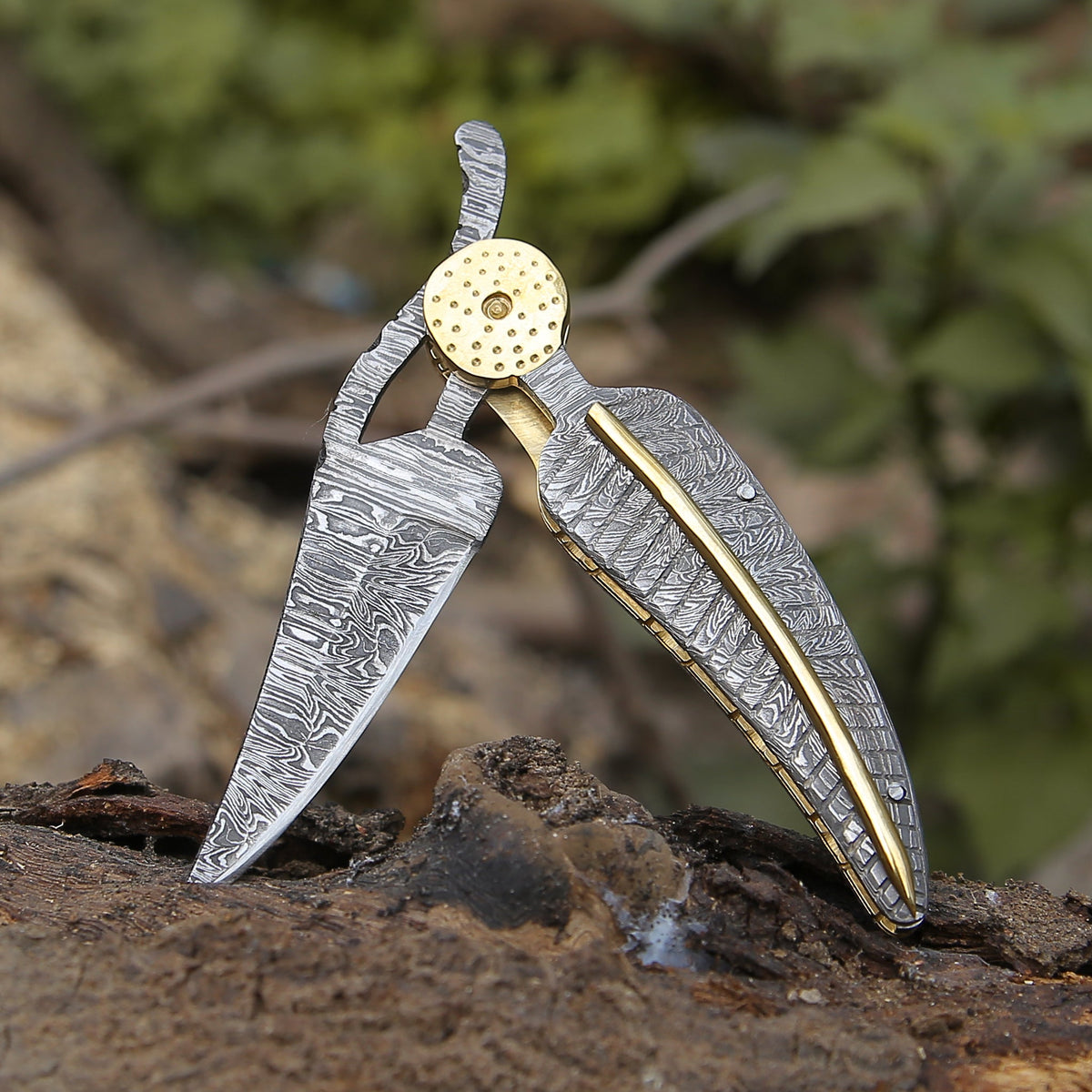 Elegance Handmade Personalized Damascus Folding Hunting Knife with Damascus Handle - Shokunin USA