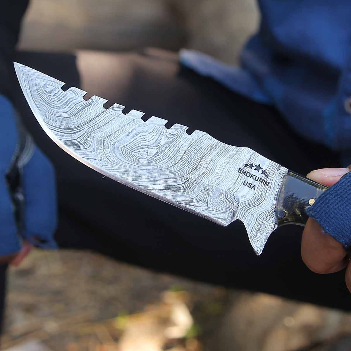 Morph Damascus Knife with Exotic Rose Wood & Resin Handle - Shokunin USA