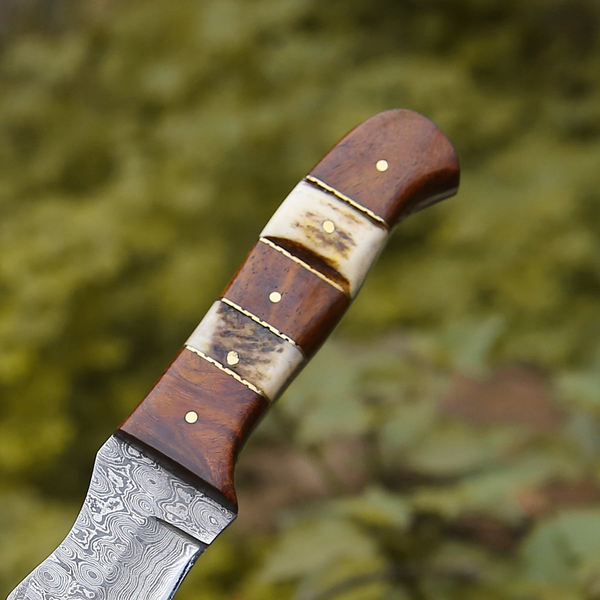 survival knife - Mangler Damascus Hunting Knife with Rose Wood & Stag Horn Handle - Shokunin USA