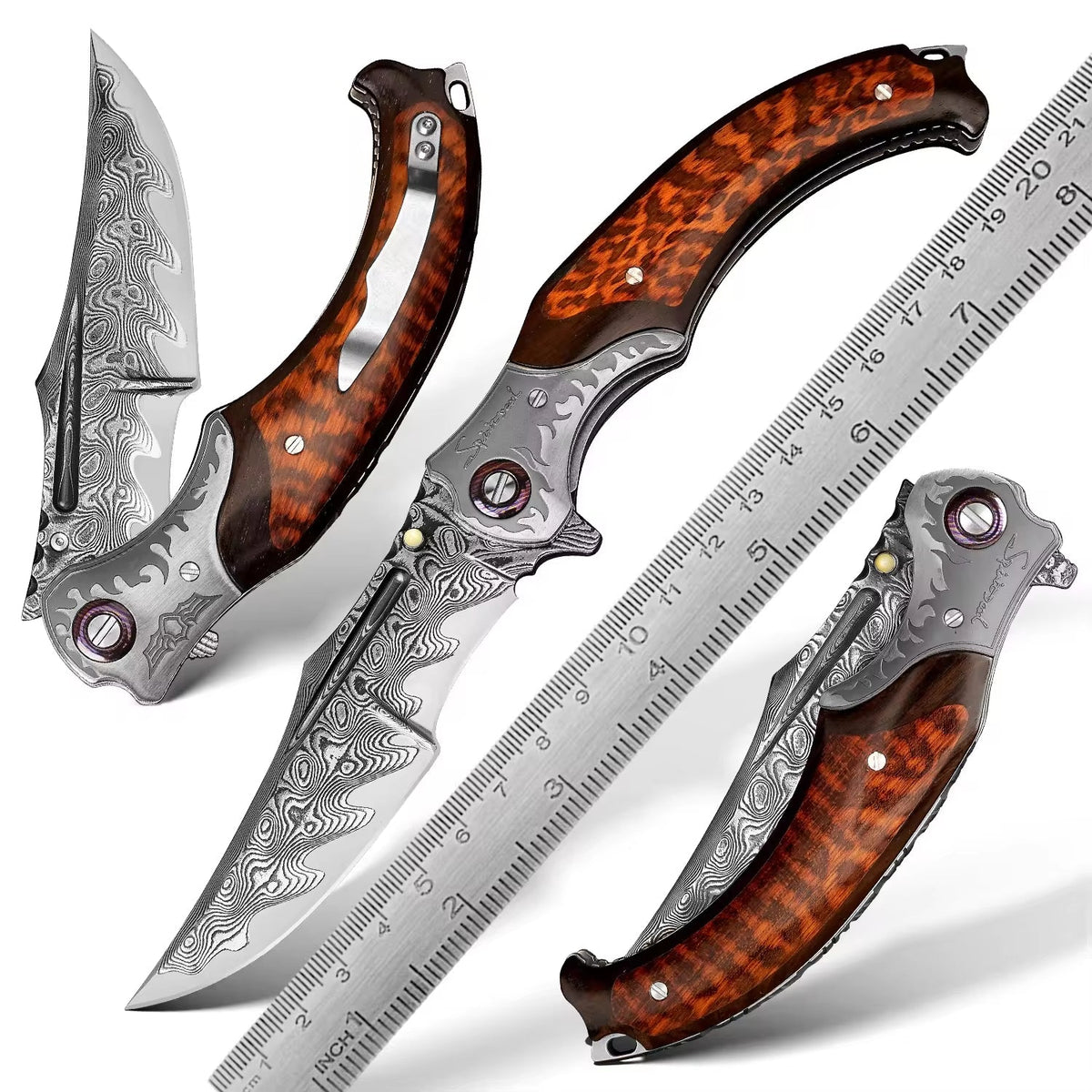 pocket knife - Dragon Japanese VG10 Damascus Pocket Knife with Exotic Snake Wood Handle - Shokunin USA