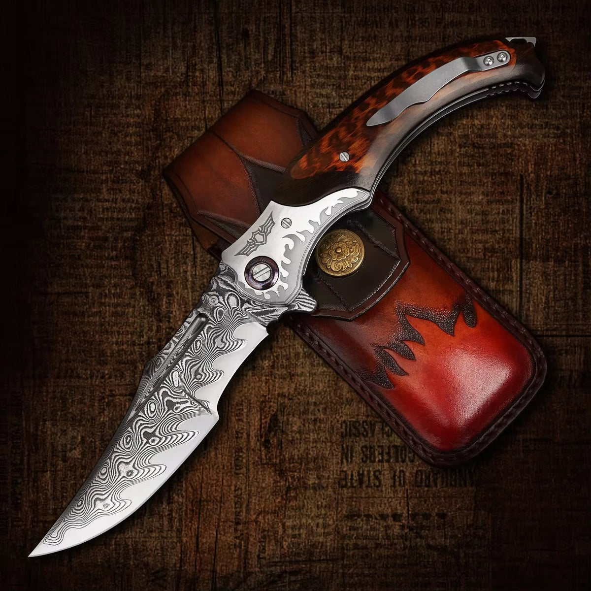 folding knife - Dragon Japanese VG10 Damascus Pocket Knife with Exotic Snake Wood Handle - Shokunin USA