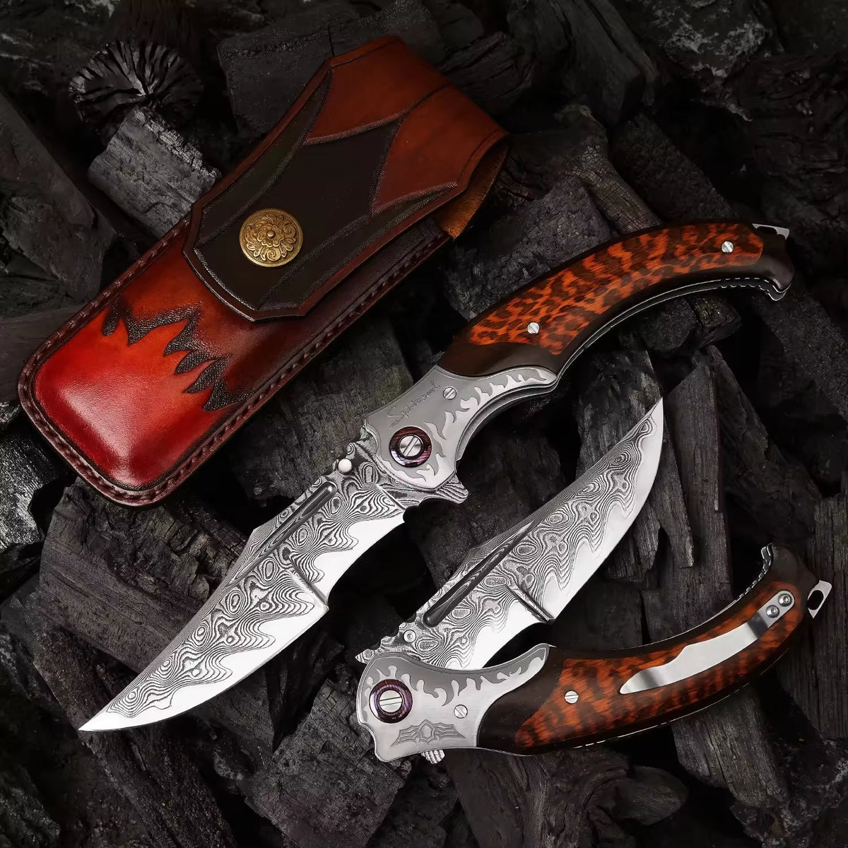 edc knife - Dragon Japanese VG10 Damascus Pocket Knife with Exotic Snake Wood Handle - Shokunin USA