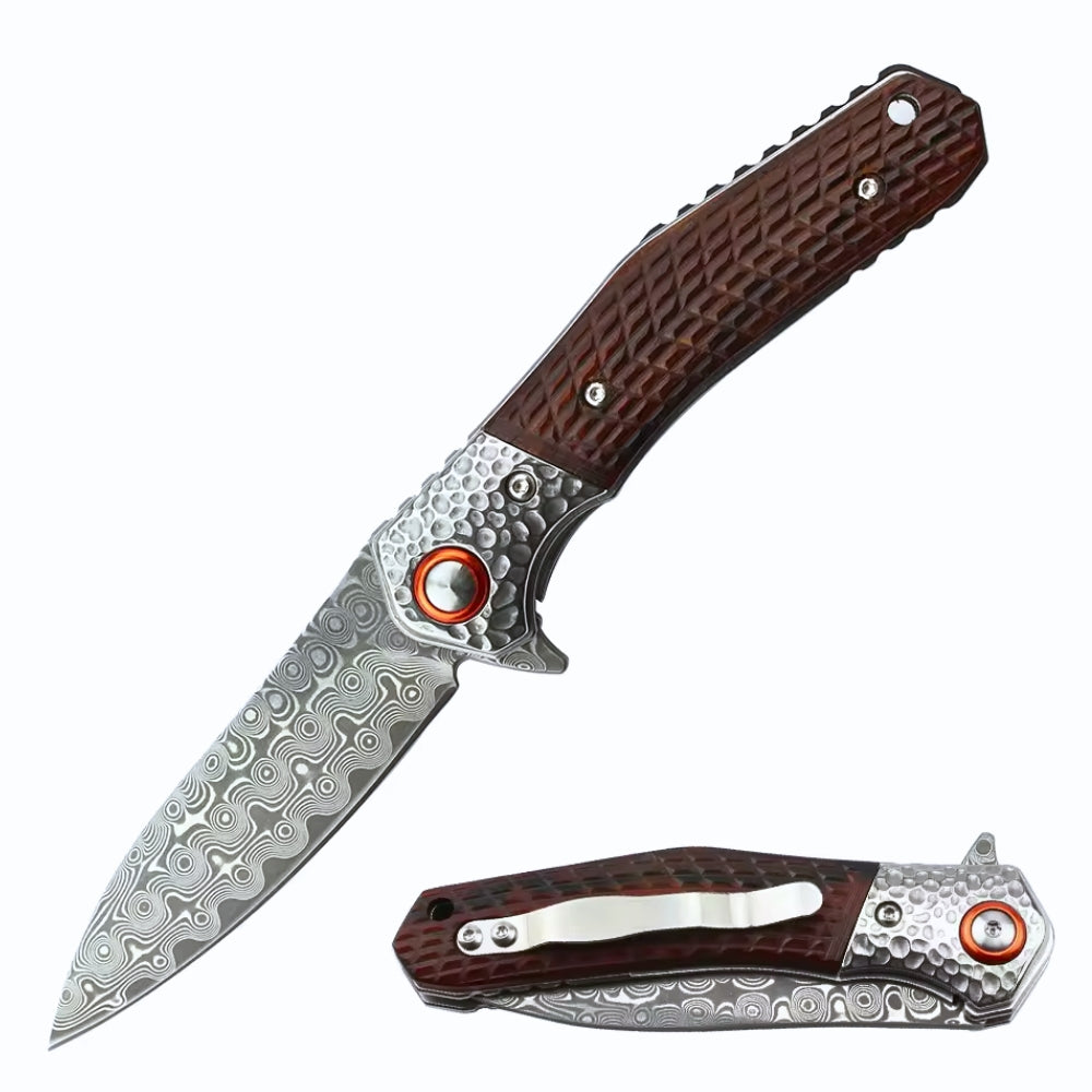 pocket knife - Wayfarer Japanese VG10 Damascus EDC Pocket Knife with Clip and Sandalwood Handle - Shokunin USA