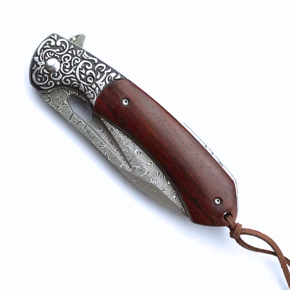 folding knife - Karma Japanese VG10 Damascus EDC Pocket Knife with Clip & Sandalwood Handle - Shokunin USA