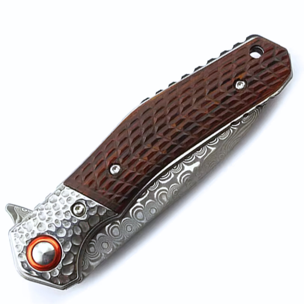 folding knife - Wayfarer Japanese VG10 Damascus EDC Pocket Knife with Clip and Sandalwood Handle - Shokunin USA