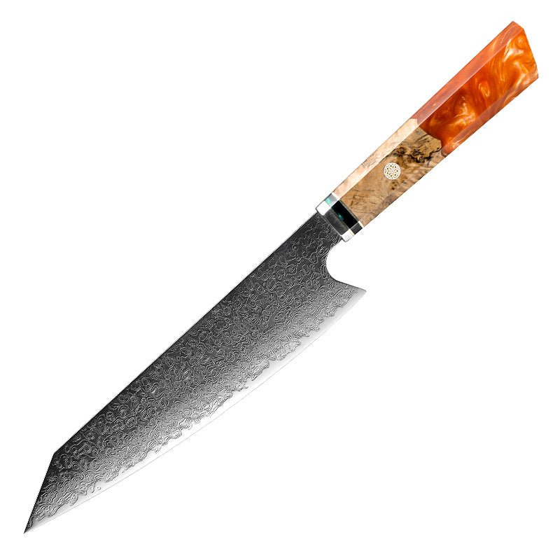 leather hunting knife sheath - Brilliance Japanese VG10 Damascus 8-inch Chef's Knife with Exotic Olive Wood Handle & Sheath - Shokunin USA