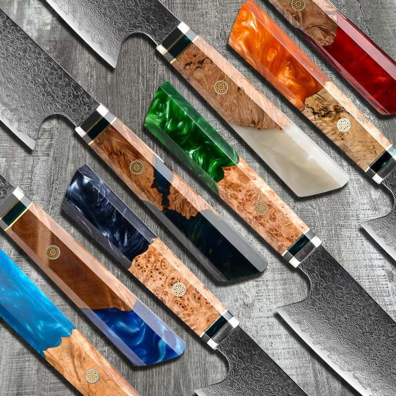 custom leather sheath - Brilliance Japanese VG10 Damascus 8-inch Chef's Knife with Exotic Olive Wood Handle & Sheath - Shokunin USA