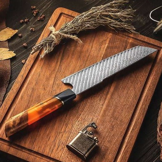 kitchen knife - Kotetsu VG10 Chef Knife Damascus Nakiri Knife with Exotic Olive Wood Handle - Shokunin USA