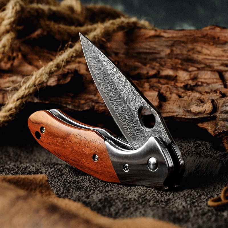 folding pocket knife - Polar Japanese VG10 Damascus Pocket Knife with Exotic Sandal Wood Handle - Shokunin USA