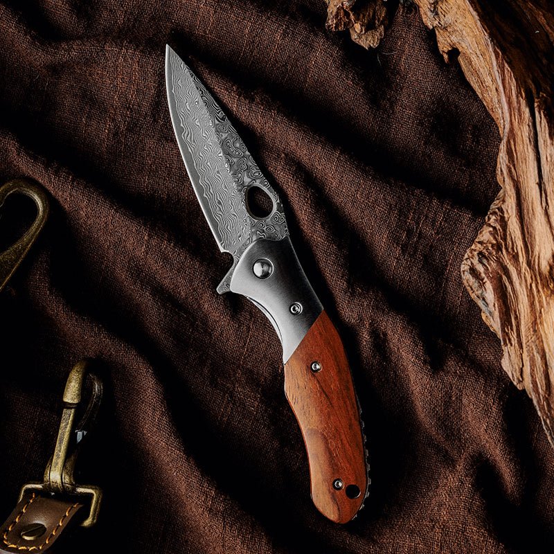 edc knife - Polar Japanese VG10 Damascus Pocket Knife with Exotic Sandal Wood Handle - Shokunin USA