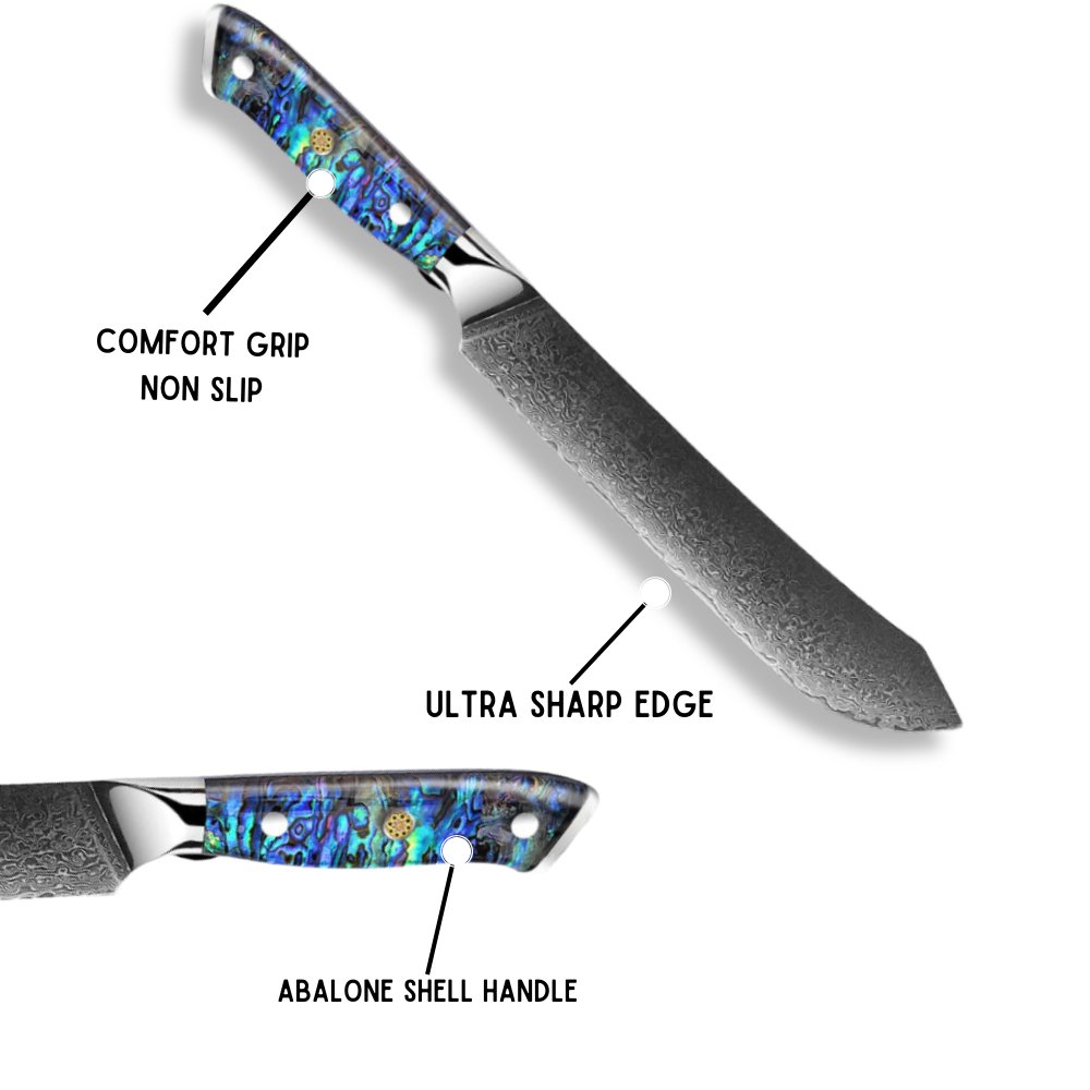 chef kitchen knife - Ronin VG10 9" Chef Knife Damascus Steel Knife with Abalone Shell Handle - Shokunin USA