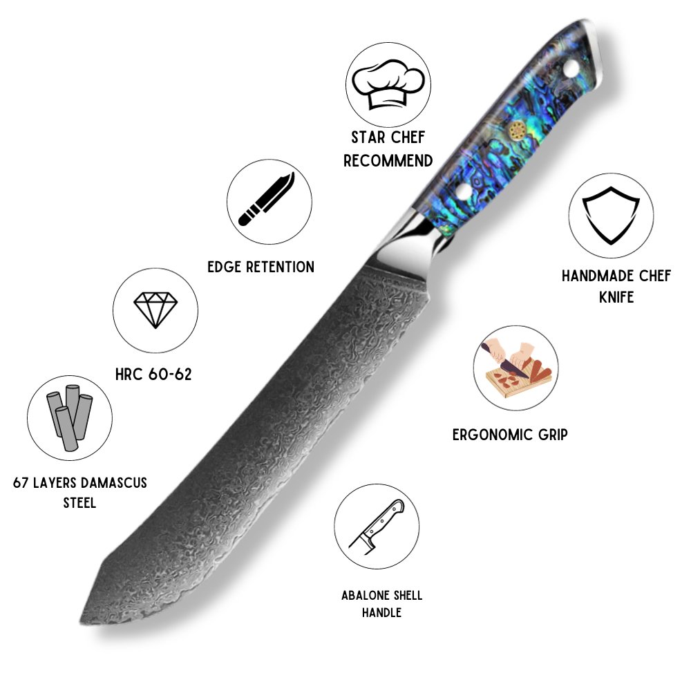 professional chef knife - Ronin VG10 9" Chef Knife Damascus Steel Knife with Abalone Shell Handle - Shokunin USA