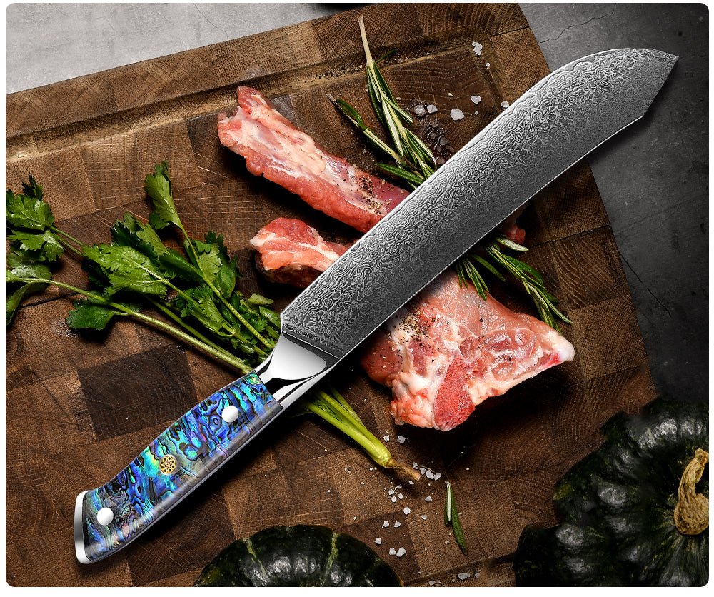 cooking knife - Ronin VG10 9" Chef Knife Damascus Steel Knife with Abalone Shell Handle - Shokunin USA