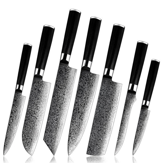 kitchen knife set - Noir Knife Set 7 Piece VG10 Stainless Damascus Steel with Black G10 Handle - Shokunin USA