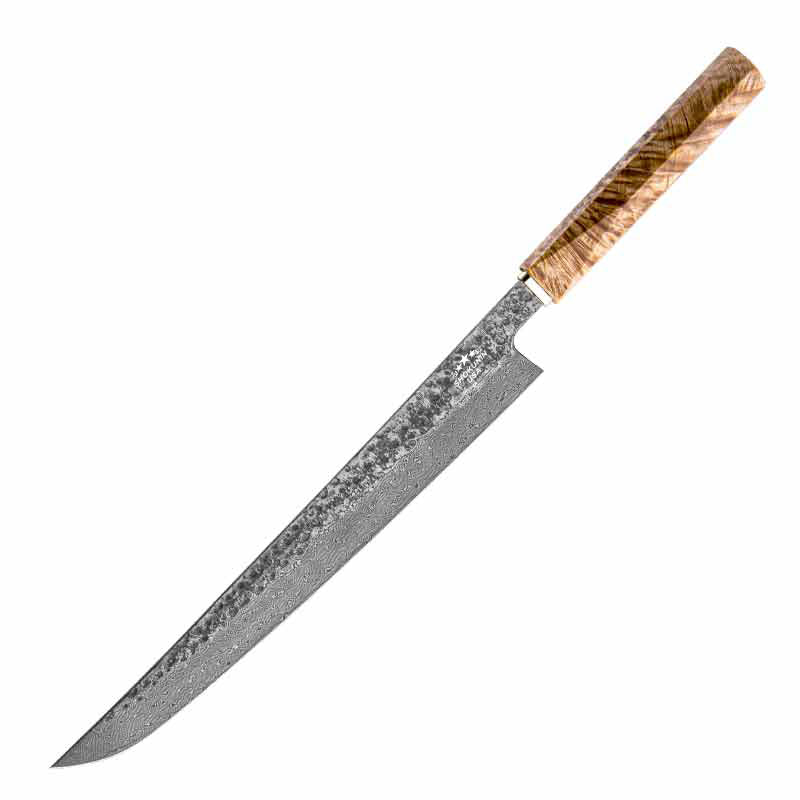 chef knife - Prime Custom Japanese Slicer Knife with Exotic Olive Wood Burl Handle - Shokunin USA